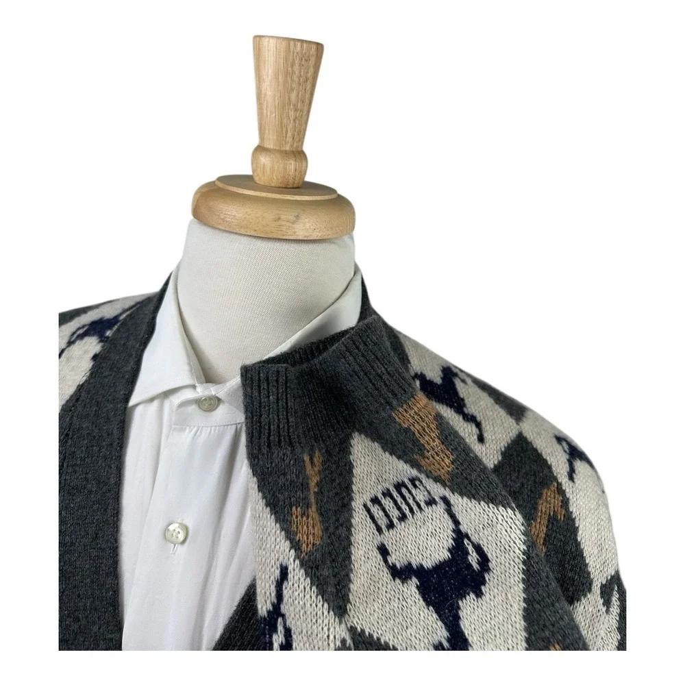 GUCCI Argyle Wool Equestrian AOP Pearl Button Cardigan Size Men's Large